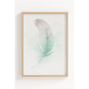 Tüy Desenli 3’lü Minimalist Ahşap Çerçeveli Tablo Seti - Yatak Odası Dekoru