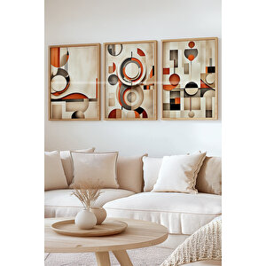 Geometrik Soyut Tasarımlı 3 Parçalı Ahşap Çerçeveli Tablo Seti-2 30x42 cm