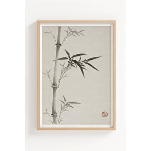 Japon Sumi-e Sanatı 3’lü Ahşap Çerçeveli Tablo Seti - Doğa Ve Minimalist Zen Tarzı