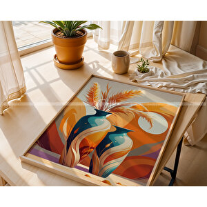 Modern Vazo Ve Desen Temalı 3'lü Ahşap Çerçeveli Tablo Seti 30x42