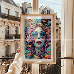 Renkli Sanatsal Portre Temalı 3'lü Ahşap Çerçeveli Tablo Seti 21x30 21x30 cm