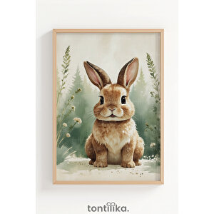 Orman Hayvanları 3’lü Ahşap Çerçeveli Dekoratif Tablo Seti – Ayı, Geyik Ve Tavşan