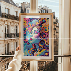 Renkli Sanatsal Portre Temalı 3'lü Ahşap Çerçeveli Tablo Seti 30x42 30x42 cm