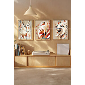 Doğa Temalı 3'lü Ahşap Çerçeveli Tablo Seti 21x30 21x30 cm