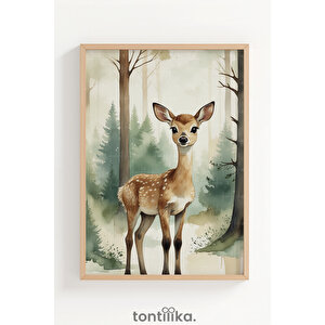 Orman Hayvanları 3’lü Ahşap Çerçeveli Dekoratif Tablo Seti – Ayı, Geyik Ve Tavşan 30x42 cm