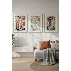 Rönesans Sanatı Modern İllüstrasyon 3’lü Ahşap Çerçeveli Tablo Seti 50x70 cm