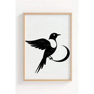 Minimalist Kuş Ve Soyut İnsan 3 Parçalı Ahşap Çerçeveli Tablo Seti 21x30 cm