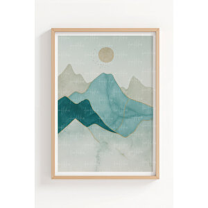 Mavi Dağ Manzarası Temalı 3’lü Ahşap Çerçeveli Tablo Seti - Yatak Odası Dekoru