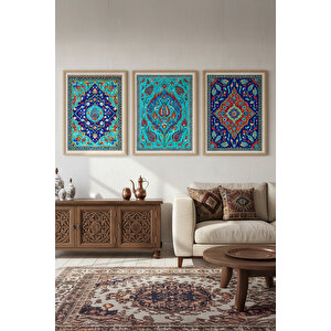 Klasik Türk Motifleri 3’lü Ahşap Çerçeveli Tablo Seti 21x30 cm