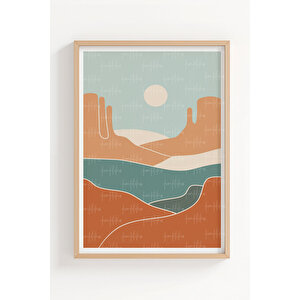 Çöl Ve Kaktüs Temalı 3’lü Ahşap Çerçeveli Tablo Seti - Modern Bohem Dekor 50x70 cm