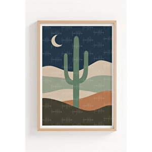 Çöl Ve Kaktüs Temalı 3’lü Ahşap Çerçeveli Tablo Seti - Modern Bohem Dekor
