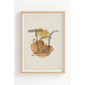 Köy Yaşamı 3’lü Ahşap Çerçeveli Tablo Seti - Çalışma Odası Dekoru 21x30 cm