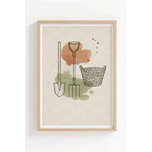 Köy Yaşamı 3’lü Ahşap Çerçeveli Tablo Seti - Çalışma Odası Dekoru 30x42 cm