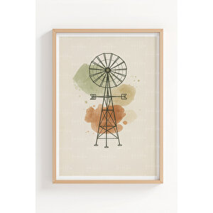 Köy Yaşamı 3’lü Ahşap Çerçeveli Tablo Seti - Çalışma Odası Dekoru