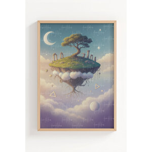 Uçan Adalar Ve Balonlar 3’lü Ahşap Çerçeveli Tablo Seti - Fantastik Yatak Odası Dekoru 30x42 cm