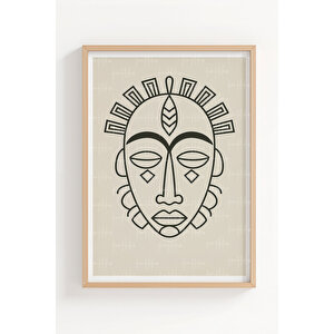 Afrika Çizgisel Sanat 3’lü Ahşap Çerçeveli Tablo Seti - Etnik Ve Modern Dekor 21x30 cm