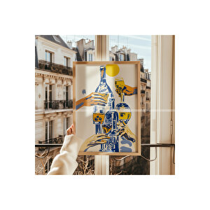 Renkli Şarap Keyfi 3 Parçalı Ahşap Çerçeveli Tablo Seti-2