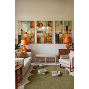 Retro Geometrik 3 Parçalı Ahşap Çerçeveli Tablo Seti-2 21x30 cm