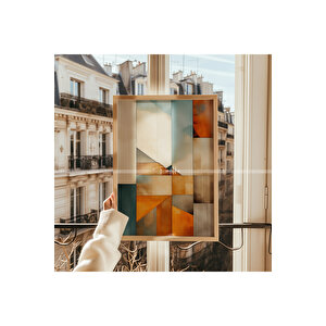 Retro Geometrik 3 Parçalı Ahşap Çerçeveli Tablo Seti-2 21x30 cm