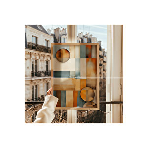 Retro Geometrik 3 Parçalı Ahşap Çerçeveli Tablo Seti-2 21x30 cm