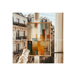 Retro Geometrik 3 Parçalı Ahşap Çerçeveli Tablo Seti-2