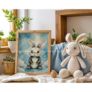 Panda, Tavşan Ve Fil 3’lü 1. Kalite Ahşap Çerçeveli Tablo Seti – Bebek Odası Dekoru 30x42 cm