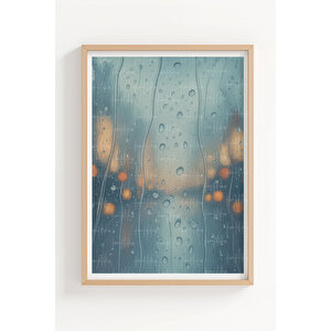 Yağmur Damlası Manzara 3’lü Ahşap Çerçeveli Tablo Seti - Modern Salon Dekoru 21x30 cm