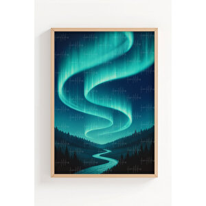 Kuzey Işıkları 3’lü Ahşap Çerçeveli Tablo Seti - Yatak Odası Dekoru 21x30 cm