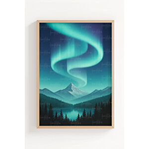 Kuzey Işıkları 3’lü Ahşap Çerçeveli Tablo Seti - Yatak Odası Dekoru 21x30 cm