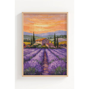 Lavanta Tarlası 3’lü Ahşap Çerçeveli Tablo Seti - Doğa Manzara Duvar Dekoru 30x42 cm