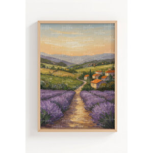 Lavanta Tarlası 3’lü Ahşap Çerçeveli Tablo Seti - Doğa Manzara Duvar Dekoru 30x42 cm