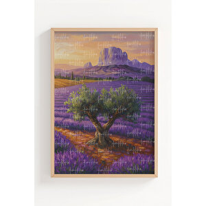 Lavanta Tarlası 3’lü Ahşap Çerçeveli Tablo Seti - Doğa Manzara Duvar Dekoru