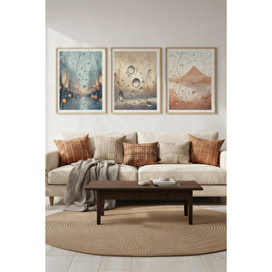 Yağmur Damlası Manzara 3’lü Ahşap Çerçeveli Tablo Seti - Modern Salon Dekoru 50x70 cm