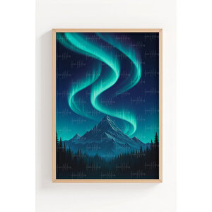 Kuzey Işıkları 3’lü Ahşap Çerçeveli Tablo Seti - Yatak Odası Dekoru