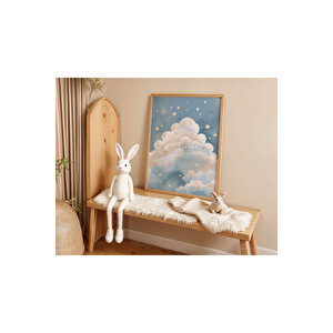 Bebek Ve Çocuk Odası Güneş, Ay Ve Bulut Tema Ahşap Çerçeveli 3'lü Tablo Seti 30x42 cm