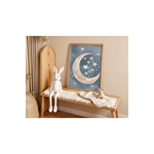 Bebek Ve Çocuk Odası Güneş, Ay Ve Bulut Tema Ahşap Çerçeveli 3'lü Tablo Seti