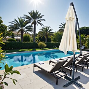 Lüks Bahçe Şemsiyesi UV Korumalı Veranda Şemsiyesi Büyük Açık Alan Şemsiyesi Şezlong Şemsiyesi 300cm 8 Kaburga Tel