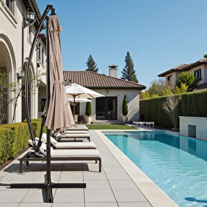 Lüks Bahçe Şemsiyesi UV Korumalı Veranda Şemsiyesi Büyük Açık Alan Şemsiyesi Şezlong Şemsiyesi 300cm 8 Kaburga Tel