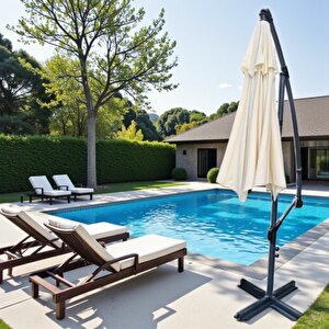 Lüks Bahçe Şemsiyesi UV Korumalı Veranda Şemsiyesi Büyük Açık Alan Şemsiyesi Şezlong Şemsiyesi 300cm 8 Kaburga Tel