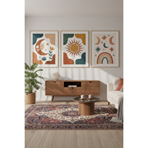 Güneş Ay Ve Gökyüzü Figürleri 3 Parçalı Ahşap Çerçeveli Tablo Seti 21x30 cm