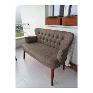 Çay Seti Koltuk Takımı - Keten Kumaş - Ahşap Ayak - Gürgen İskelet - Kahverengi