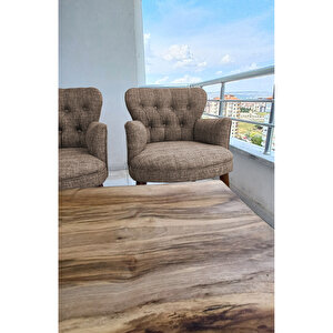 Çay Seti Koltuk Takımı - Keten Kumaş - Ahşap Ayak - Gürgen İskelet - Kahverengi