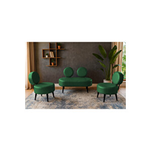 Dünya Modern Deri Koltuk Takımı | Şıklık Ve Konforun Buluşması | Ofis & Ev | Siyah Ayak | Yeşi̇l