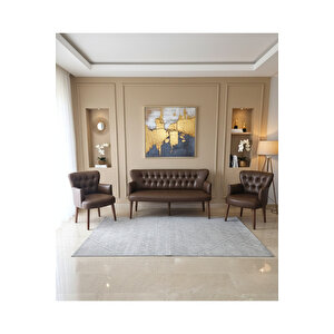 Acı Kahve Deri Chester Tarz Koltuk Takımı Modern Tasarım Dayanıklı Ahşap Ayaklı Oturma Grubu (3+1+1)