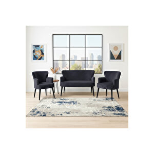 Roma Çay Seti Koltuk Takımı | Babyface Kumaş | 2 Berjer + 1 İkili Koltuk | Ahşap Ayaklı | Antrasi̇t