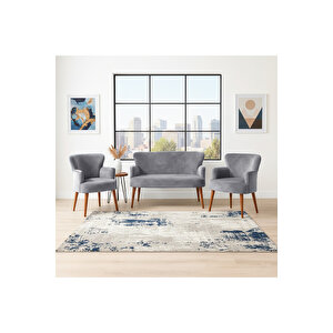 Roma Çay Seti Koltuk Takımı | Babyface Kumaş | 2 Berjer + 1 İkili Koltuk | Ahşap Ayaklı | Açik Gri̇