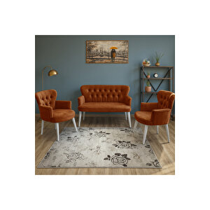 Bakır Babyface Kumaş Çay Seti Koltuk Takımı – 2 Berjer + 1 İkili, Modern, Beyaz Ayak