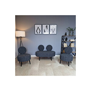 Dünya Model Koltuk Takımı – 2+1+1 – Buklet Kumaş – Ahşap Ayaklı – Modern Ofis & Bekleme Alanı Seti - Si̇yah