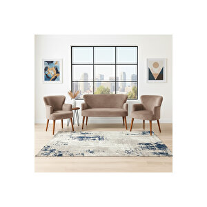 Roma Çay Seti Koltuk Takımı | Babyface Kumaş | 2 Berjer + 1 İkili Koltuk | Ahşap Ayaklı | Cappuci̇no