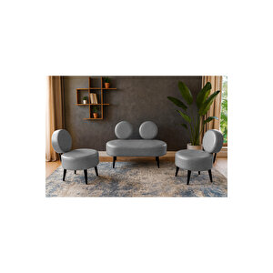 Dünya Modern Deri Koltuk Takımı | Şıklık Ve Konforun Buluşması | Ofis & Ev | Siyah Ayak | Gri̇